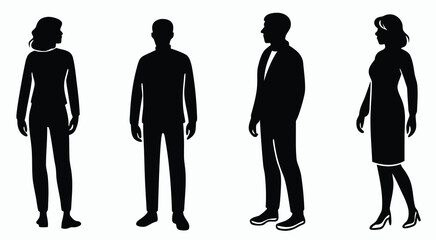 Man and woman silhouettes set. Flat illustrations of standing people in business attire.
