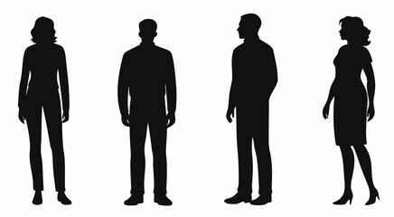 Man and woman silhouettes set. Flat illustrations of standing people in business attire.
