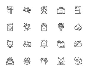 Empty State icon set. Minimal vector illustrations. eaturing symbols for mailbx, search, message, documet, shopping bag, cloud, sheld, notification, and mor.