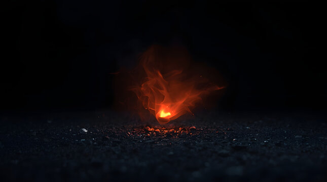 Burning match on fire with yellow and red flame in the dark night abstract black background - Powered by Adobe