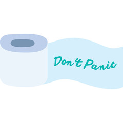 Roll of Light Blue Toilet Paper Unraveling with Dont Panic Text in Teal Script on Transparent Background Simple Graphic Illustration
