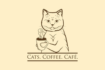 cat coffee cafe logo design