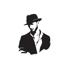 Black Vector Illustration of a Handsome Man in Clean Minimal Line Art Style on White Background