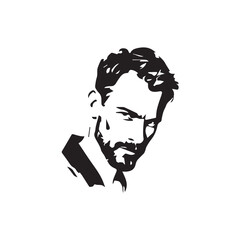 Black Vector Illustration of a Handsome Man in Clean Minimal Line Art Style on White Background