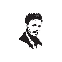 Black Vector Illustration of a Handsome Man in Clean Minimal Line Art Style on White Background