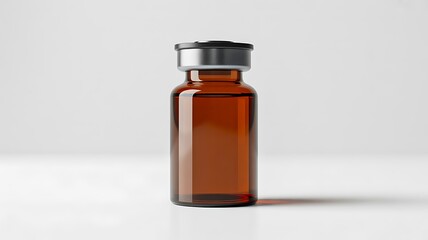 Brown glass medical vial bottle on white background
