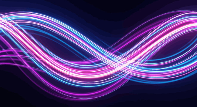 Vibrant Neon Light Waves Moving Swiftly Through a Dark Background