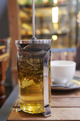 Freshly brewed herbal tea in a cozy setting