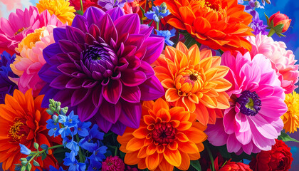 stunning, dynamic close-up bouquet bursting with incredible color, texture, and vibrant floral energy