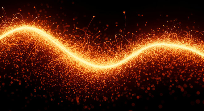 Dynamic abstract wave of glowing fire particles with fiery orange tones on a dark background 61073450 1
