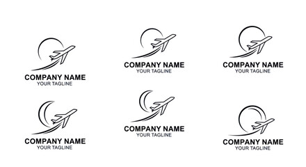 Airplane logo designs for travel and aviation companies with creative concepts.