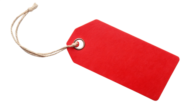 Bright red price tag isolated on transparent background, ideal for retail sales