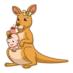 Adorable kangaroo mother with baby illustration symbolizing love, care, and family. Perfect for baby themes