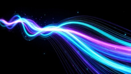 Obraz premium Neon light wave abstract background for website hero image, corporate presentation backdrop, or digital marketing campaign with copy space for text, futuristic glowing neon curve motion design