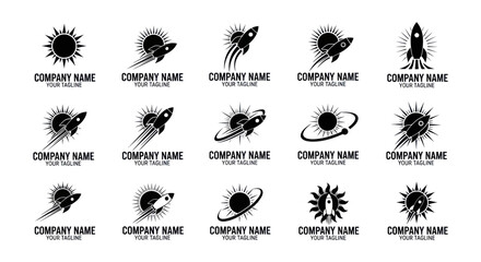 Collection of Rocket and Sun Logos for Space Exploration and Innovation.