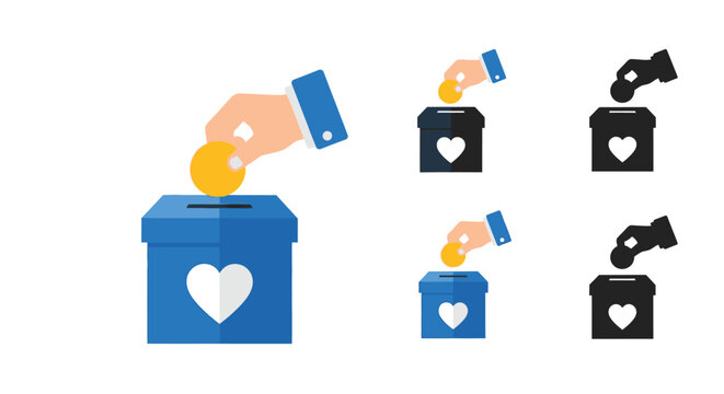 Donating to charity a hand dropping a coin into a donation box