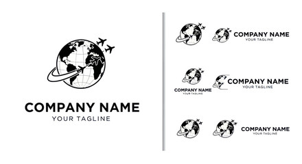 Global Travel Company Logo with Earth and Airplanes.