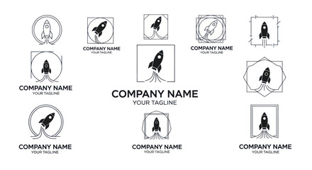 Collection of rocket ship logos for various company branding and design.