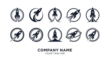 Collection of modern rocket launch vector logo designs for startups. © ASMARA