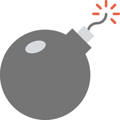 Round Gray Bomb With Lit Fuse And Red Sparks On Transparent Background Simple Flat Icon Design