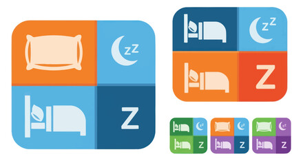 Icons representing sleep, relaxation, and eco-friendly bedding concepts.