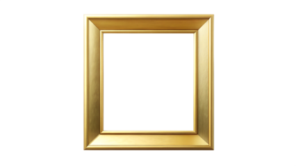 Empty golden picture frame on a transparent background, isolated on transparent background