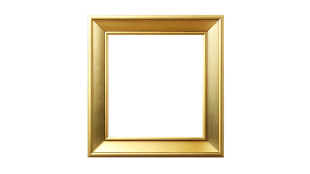 Empty golden picture frame on a transparent background, isolated on transparent background