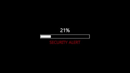 21% loading bar error icon animation on a black background.Security Alert Warning Error Notification On Black Screen.