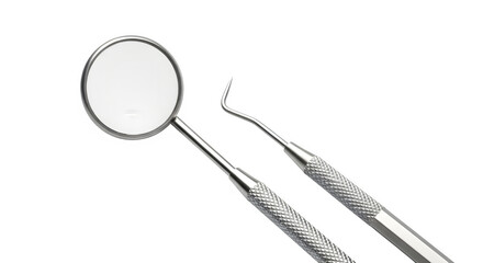 Dental mirror and explorer isolated on transparent background for oral hygiene tools