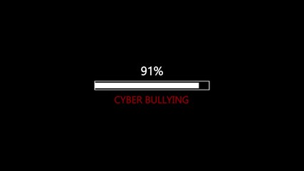 91% loading bar error icon animation on a black background.Cyber Bullying Alert Warning Error Notification On Black Screen.