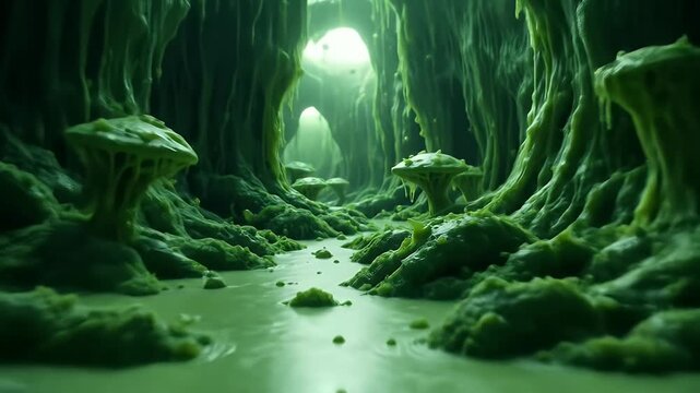 Mystical Green Cave Exploration A Journey Through an Alien Landscape Environment