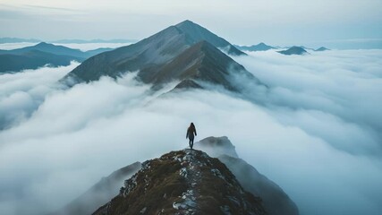 Adventurer on Snowy Mountain Ridge
