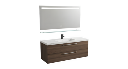 Modern bathroom vanity with mirror isolated on transparent background is perfect for design