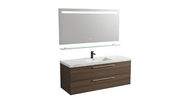 Modern bathroom vanity with mirror isolated on transparent background is perfect for design