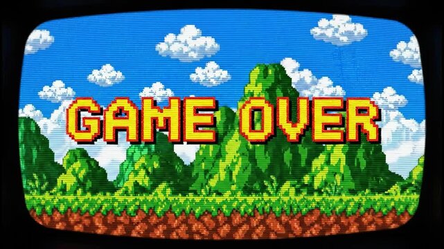 Retro Pixelated Video Game Over Screen Animation Loop.