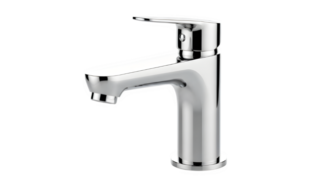 Modern chrome faucet isolated on transparent background, a sleek and stylish addition to any bathroom