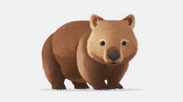 Minimal vector wombat, rounded chubby body, warm brown tones, white background