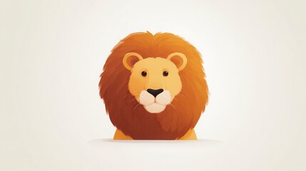 Minimal vector cute African lion, round mane, warm tones, clean soft shapes, pure white background