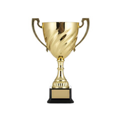 Golden Trophy With Black Base Isolated On Transparent Background Shiny Reflective Surface Symbol Of Victory Achievement Competition Award
