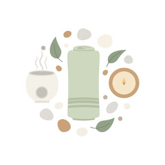 Winter Home Spa Essentials – Minimal Overhead Flat Vector Illustration