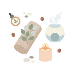 Winter Home Spa Essentials – Minimal Overhead Flat Vector Illustration