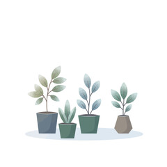 Frosted Balcony Potted Plants – Minimal Winter Flat Vector Illustration