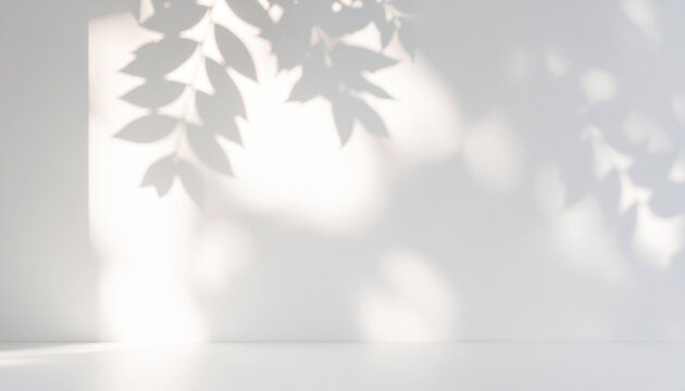 植物の影 白い壁 背景素材