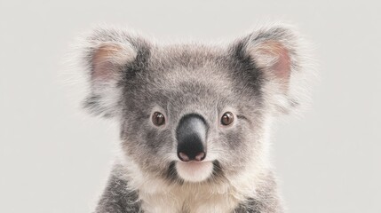 Fototapeta premium Minimal cute koala, round ears, pastel grey, soft clean shading, white background