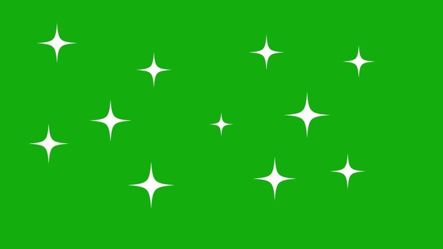 Twinkle  stars sparkling animatiom, White cartoon twinkling stars with sparkling glitter dust trails, magical shining star movement on green screen background in detailed 4K loop animation