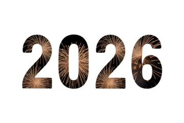 Sparkling fireworks forming the year 2026 for new year celebrations isolated on transparent background