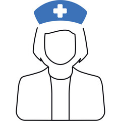 Icon of a nurse wearing a blue cap with a white cross symbolizing healthcare and medical assistance against a transparent background