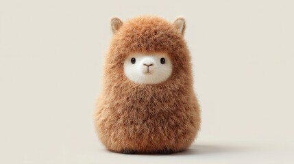 Obraz premium Preschool cute alpaca, fluffy round pastel shape, tiny face, white background