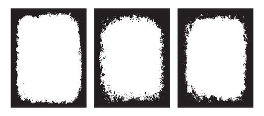 Black and white grunge frame vector set designed for image backgrounds. This abstract distressed border collection is perfect for decorating photos, posters, flyers, and graphic design project.