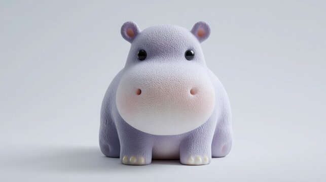 Cute minimal hippo, round soft shape, pastel purple-grey, white background - Powered by Adobe